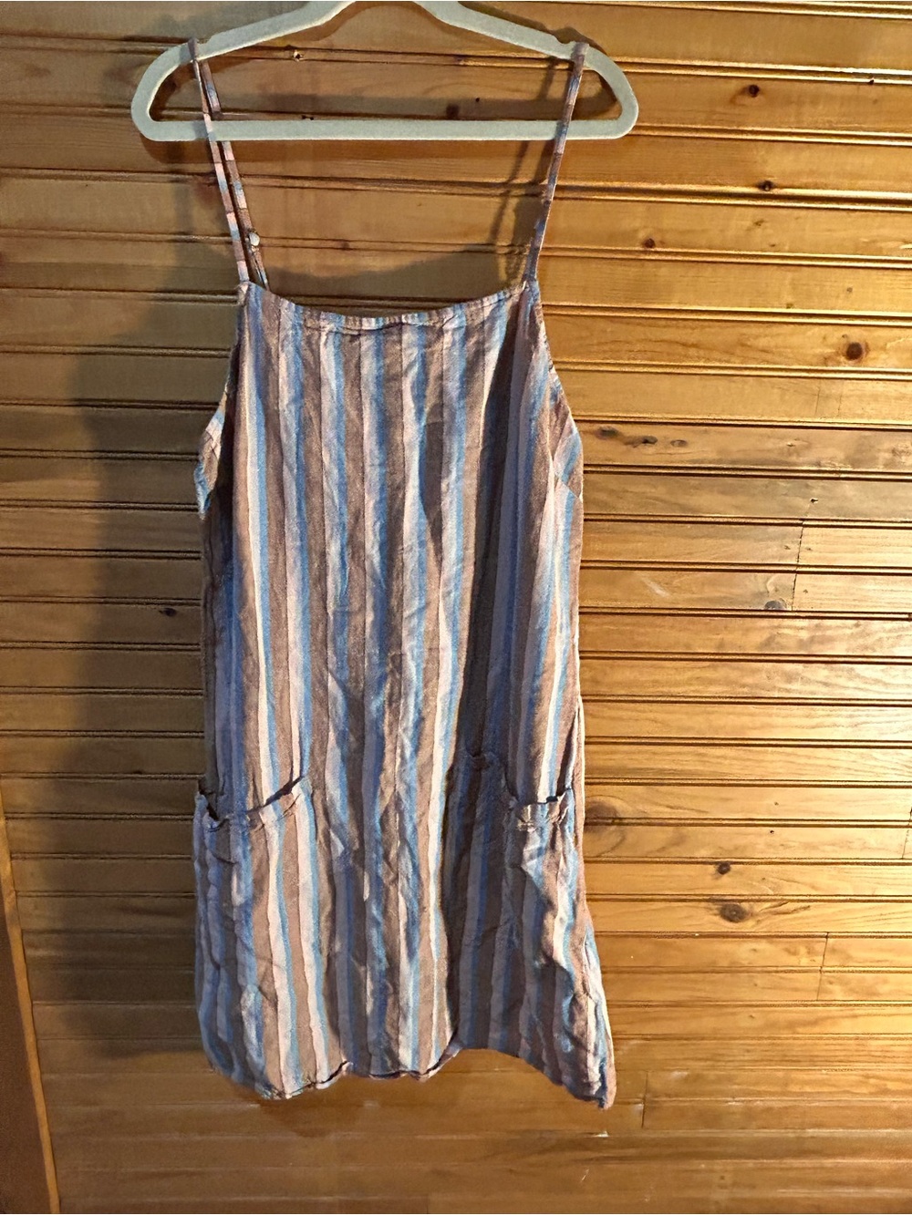 Billabong Striped Spaghetti Strap Dress in Blue and Tan